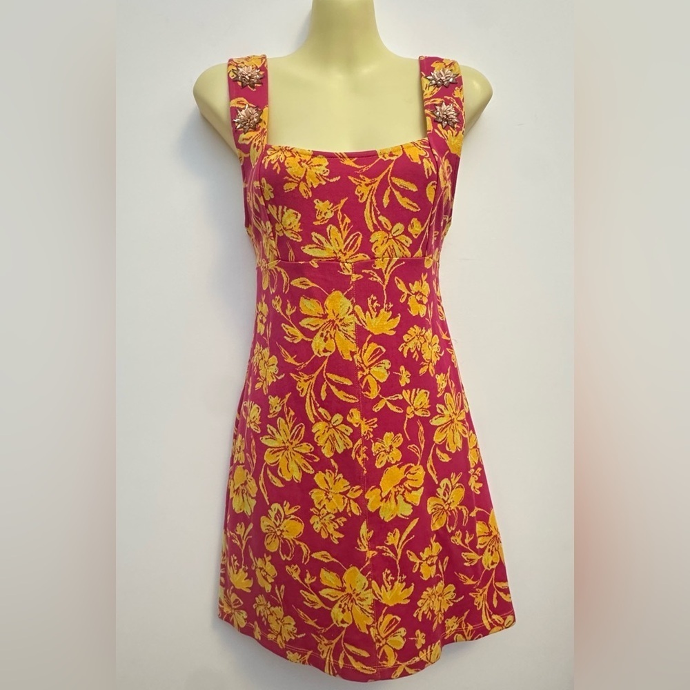 Zara Pink and Orange Floral Mini Dress - Picture 1 of 7